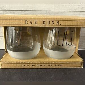 Rae Dunn Clear His & Hers Stemless Wine Glass Set